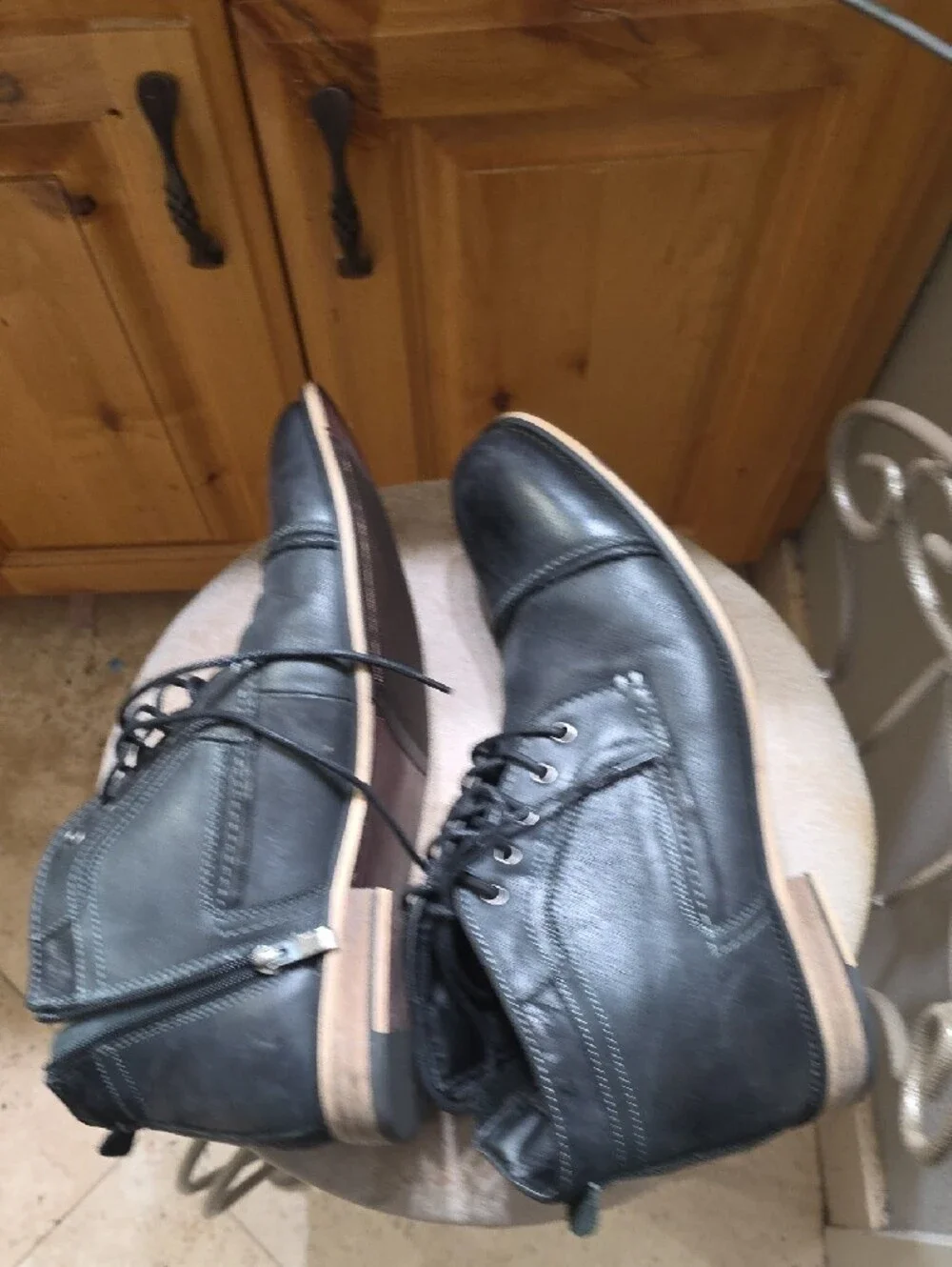 Steve Madden Black Leather P-Kaplan Lace-Up Boots